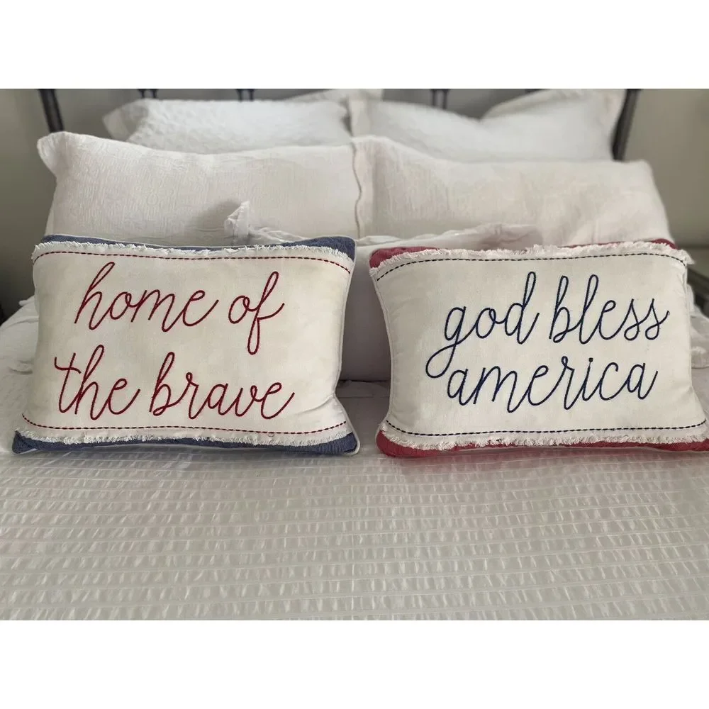God Bless America & Home of the Brave Pillow Set 12 x 18 July 4 Independence Day